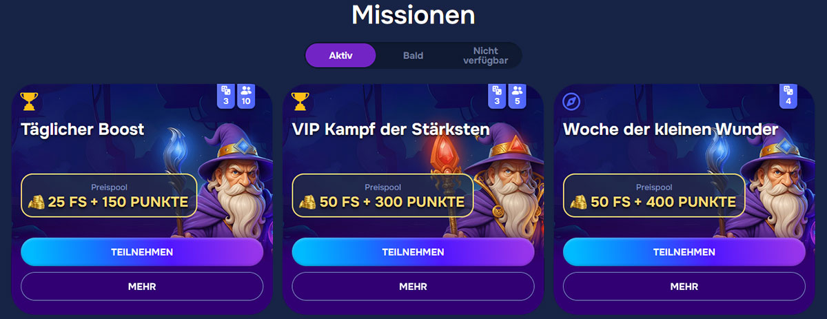 Wizardo casino Missionen