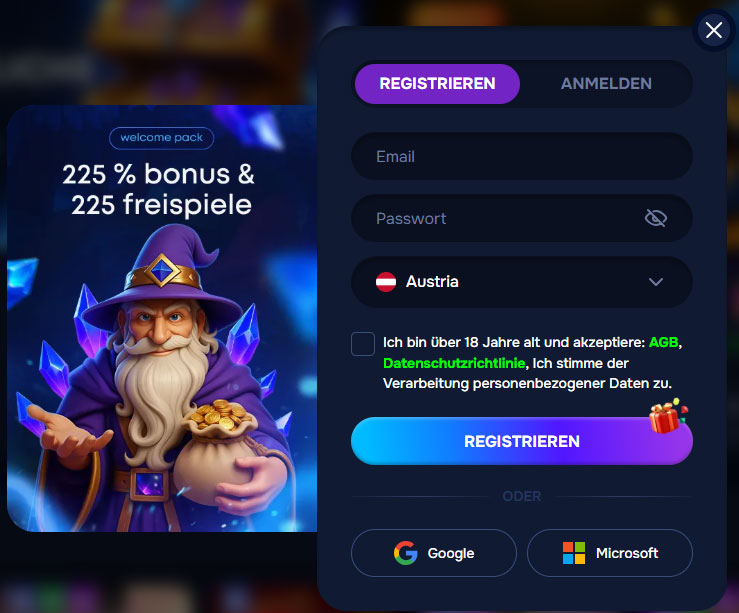 Registrieren Sie sich im Online-Casino. 